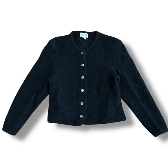 Lands’ End Vintage 100% Wool Black Cardigan Jacket Women’s 12 - Picture 1 of 7